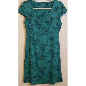 Toad & Co Eco Organic Cotton Women's Green Floral Cap Sleeve A-Line Dress MEDIUM